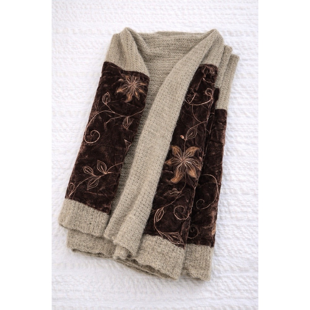 Nordstrom Mohair Blend Shawl Wrap Italy Brown Velvet Embroidered
